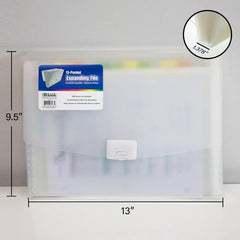 Translucent poly expanding file with 13 letter-sized pockets, ideal for organizing documents and papers.