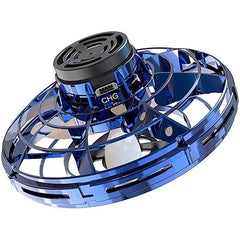 My Store Flynova Mini UFO Spinner toy spinning in mid-air with colorful LED lights and sleek black design.
