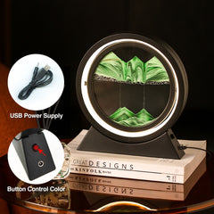 Moving sand art landscape table lamp with layered sand creating a calming, dynamic scene in a modern design.