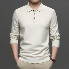 Men's lapel knit pullover sweater in a classic design, featuring a cozy knit texture and tailored lapel collar.