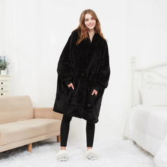 Heated hoodie blanket from My Store featuring soft fabric, adjustable heat controls, and a cozy design for warmth and comfort.