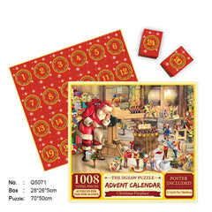 Merry Jigsaw Advent Calendar Puzzle by My Store showing a festive holiday scene with numbered puzzle pieces in a colorful box.