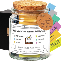Faith & Joy Verse Jar by My Store featuring a decorative glass jar with inspirational religious quotes and colorful design elements.