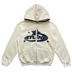 Star printed zip-up hoodie from My Store featuring a cozy design with a star pattern on the fabric.