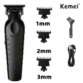 Kemei Professional Hair Clipper Set with adjustable blades and various attachment guards for precise hair cutting and grooming.