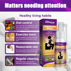 Herbal hemorrhoid relief spray bottle with natural ingredients, designed to soothe and reduce discomfort.