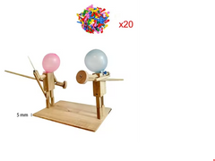 Handmade Balloon Heads Wooden Fighter Puppets with colorful painted faces and wooden bodies, crafted as playful decorative toys.