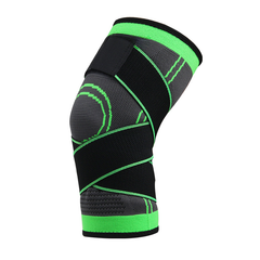 Men's compression knee brace for sports and fitness, black with adjustable straps, providing support and stability during exercise.