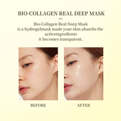 My Store Bio-Collagen Deep Mask applied to the face, showcasing its hydrating and firming skincare benefits.