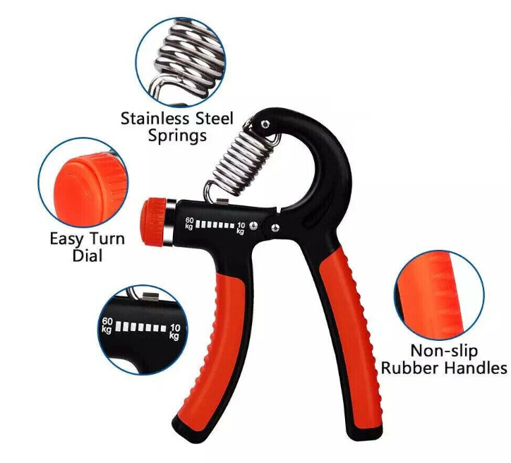 PowerGrip Strength Trainer by My Store showing textured grip handles and adjustable resistance settings for hand and forearm strength.