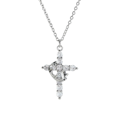 Silver Crown Cross Necklace with detailed cross pendant, showcasing elegant design and fine craftsmanship.