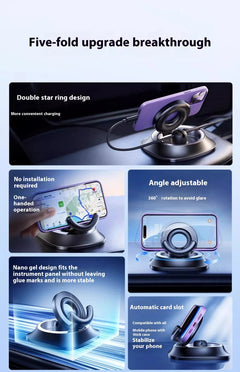 Adjustable car mount magnetic phone holder with flexible arm and secure grip, designed for easy use in vehicles.