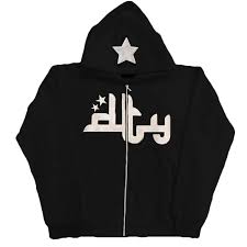 Star printed zip-up hoodie from My Store featuring a front zipper, hood, and star pattern on soft fabric.