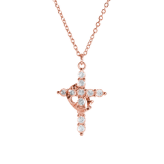 Gold Crown Cross Necklace with intricate detailing, pendant hanging from a delicate chain, showcasing a regal jewelry piece.